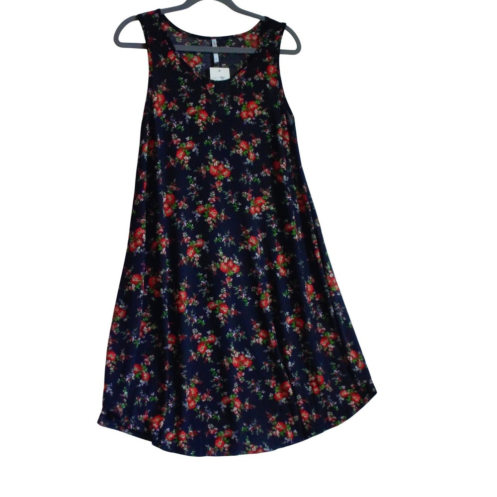 Isla Bonita Navy Blue Red Floral Sleeveless Swing Dress NWT SIZE M